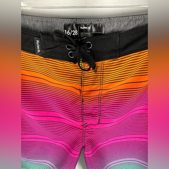 Hurley Shoreline Swim Trunks Size 16/28 | Neon Ombre Stripe Board Shorts - Picture 5 of 13